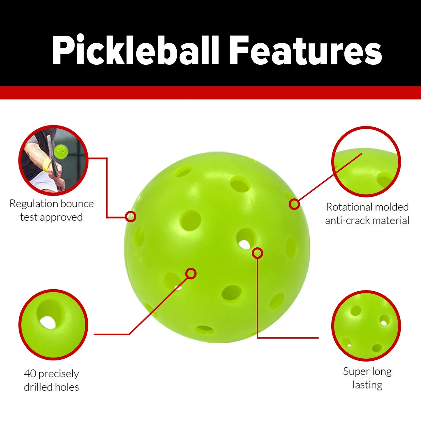 Outdoor Competition Pickleball Balls, Lime Green